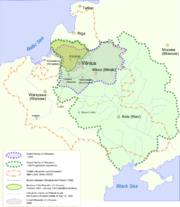Map showing changes in the territory of Lithuania from the 13th century to the present day.