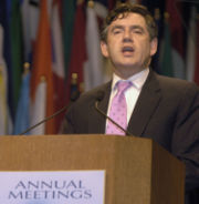 Gordon Brown speaking at the annual World Bank/IMF meeting in 2002