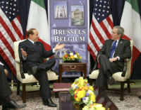 Silvio Berlusconi, current Italian Prime Minister, and U.S. President George W. Bush. Berlusconi has held a strong pro-America line in foreign policy.