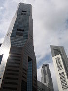 The three tallest buildings in Singapore are located at Raffles Place, namely, from left to right, Republic Plaza, UOB Plaza One and OUB Centre. All three buildings are 280 metres in height.
