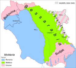 Territories of the medieval Principality of Moldavia are now split between Ukraine (southern Bessarabia with Budjak, northern Bessarabia with Khotin and northern Bukovina), Romania (western Moldavia with southern Bukovina) and Moldova (center of Bessarabia).