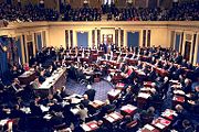 The impeachment trial of President Bill Clinton in 1999, Chief Justice William H. Rehnquist presiding.