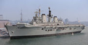 HMS Illustrious. Two Invincible class aircraft carriers and a helicopter carrier are currently in service with a third Invincible carrier in reserve.