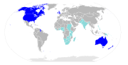 Countries where English has de facto or de jure official language status.