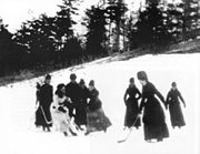 Women playing hockey at Rideau Hall circa 1890 (earliest known image of women's hockey)