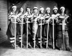 A girls ice hockey team in 1921