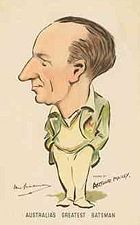 "Australia's greatest batsman". Caricature by ex-Australian Test player Arthur Mailey (c. 1939).