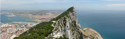A panoramic view from the top of the Rock of Gibraltar looking north.