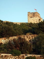 The Moorish Castle of Gibraltar flying the Union flag.