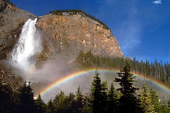 Rainbows may also form in mist, such as that of a waterfall