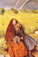 The Blind Girl, oil painting (1856) by John Everett Millais. The rainbow – one of the beauties of nature that the blind girl cannot experience – is used to underline the pathos of her condition.
