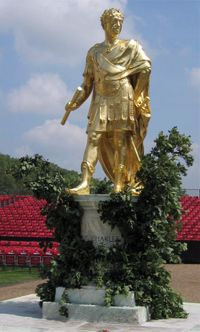 This statue of Charles II stands in the Figure Court of the Royal Hospital Chelsea.
