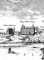 Kazanowski Palace (right) and Ossoliński Palace (left) in Warsaw. They were both plundered and burned down by Swedes and Germans of Brandenburg in 1650s.