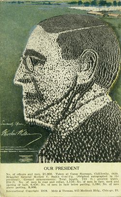 Image of Wilson created by 21,000 soldiers at Camp Sherman, Chillicothe, Ohio, 1918