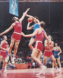 XX. Olympic games Munich 1972 Krešimir Ćosić of Yugoslavia (blue shirt) vs. Petr Novicky of Czechoslovakia