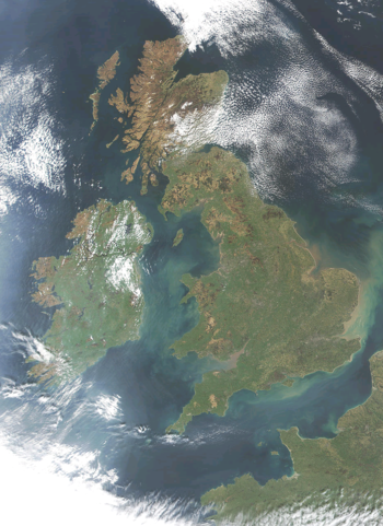 Satellite Image of the British Isles (excluding Orkney and Shetland); close to the coast of France