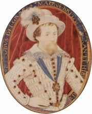 Portrait of James by Nicholas Hilliard, from the period 1603–1609.