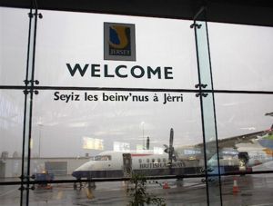 Jersey Airport greets travellers with "Welcome to Jersey" in Jèrriais.