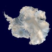 A satellite composite image of Antarctica.