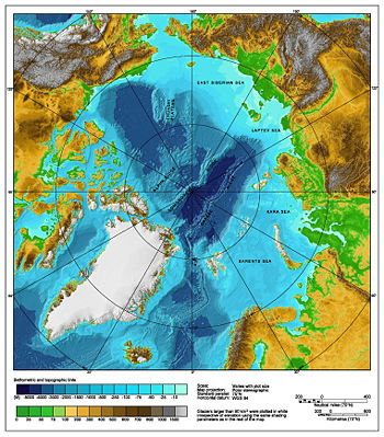 Bathymetric/topographic map of the Arctic Ocean and the surrounds, Image Credit: NOAA