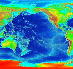 The Pacific is ringed by many volcanoes and oceanic trenches