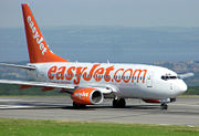 EasyJet Boeing 737-700 waiting for take off at Bristol International Airport, England