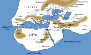 Reconstruction of the Oikumene (inhabited world) Ancient Map from Herodotus circa 450 BC