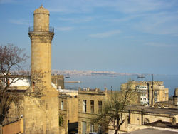 The Caspian Sea, viewed from Baku, Republic of Azerbaijan.