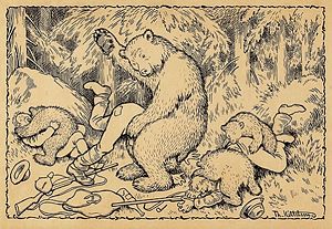 "En uheldig bjørnejakt" (An Unfortunate Bear Hunt) by Theodor Kittelsen.