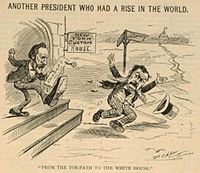 President Rutherford B. Hayes kicking Arthur out of the New York Customs House.