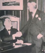 Governor Roosevelt poses with Al Smith for a publicity shot in Albany, New York, 1930.