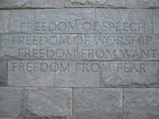 The Four Freedoms engraved on a wall at the Franklin Delano Roosevelt Memorial in Washington