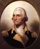 Portrait of George Washington in military uniform, painted by Rembrandt Peale.