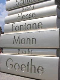 "Modern Book Printing" from the Walk of Ideas in Berlin, Germany - built in 2006 to commemorate Johannes Gutenberg's invention, c. 1445, of movable printing type