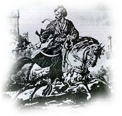 Artistic illustration of Baibars in battle