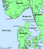 The throat of the Skagerrak, the strategic gateway to the Baltic and North Atlantic, waters off Jutland and Norway
