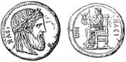 Coin of Elis illustrating the Olympian Zeus (Nordisk familjebok)