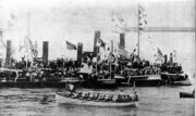 President  Harrison rowed ashore at Wall Street, April 29, 1889