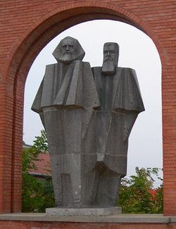 Statue of Marx and Engels in the Statue Park, Budapest.
