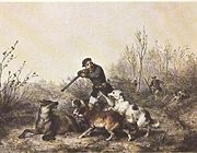 A 19th century painting depicting the conclusion of a wolf hunt