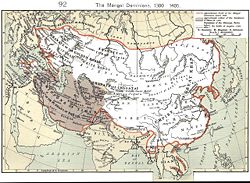 Mongol dominions, ca. 1300. The gray area is the later Timurid empire.