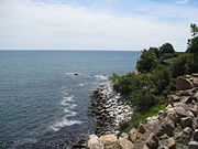 The rocky beach of Newport, Rhode Island