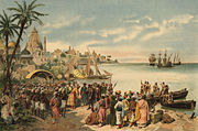 Artist's rendition of Vasco da Gama's 1498 landing in Calicut, now Kozhikode.