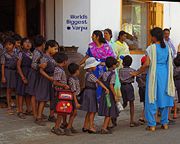 Children lining up for school in Kochi.