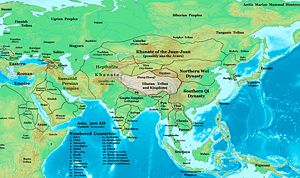The Sassanid Empire in 500 AD. Map also shows borders of Hephthalite Khanate and the Eastern Roman Empire.
