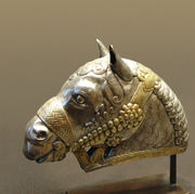 Horse head, gilded silver, 4th century, Sassanid art