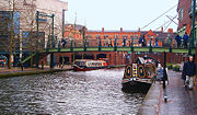 The BCN Main Line canal of the Birmingham Canal Navigations at Brindleyplace.