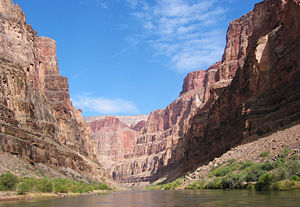 Downstream view of the Colorado River at river mile 174 in the Grand Canyon