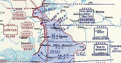 A detail of the Smolensk offensive, showing the concave shape of the Soviet front line