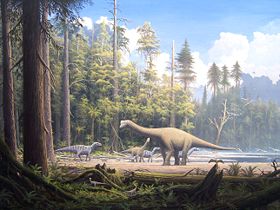 Large dinosaurs were dominant during the Jurassic Period.